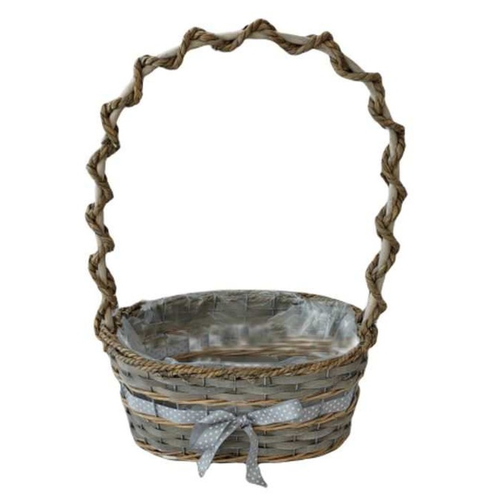Coș Oval Împletit cu Mânere și Fundiță 54-101 - 27*19*H12/42cm