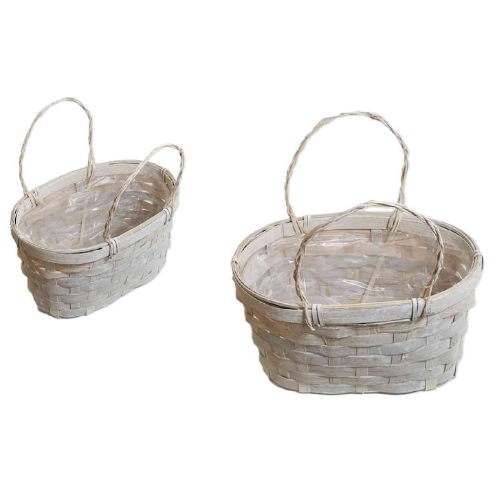 Coș Oval Împletit de Culoare Albă 66-23-A/ALB - 21*14*H11, 5/20cm