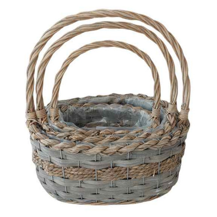 Set Coș Oval Împletit cu Mâner/3 54-203 - 31*23*H15/36cm