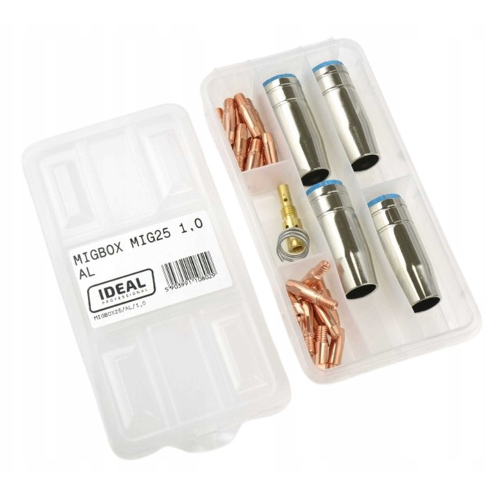 Set accesorii MIGBOX MIG25 1,0mm, 1x gniazdo, 1x spritina, 20x capete, 4x duze, Al