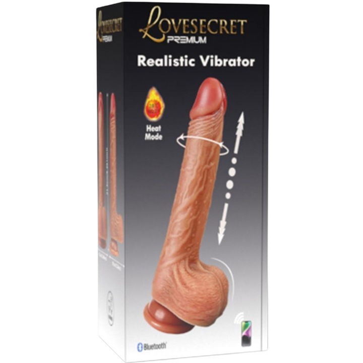 Реалистичен вибратор Lovesecret Premium LS04, с функция за избутване и загряване, бежов, 21,5x3,5см, контролиран чрез приложение