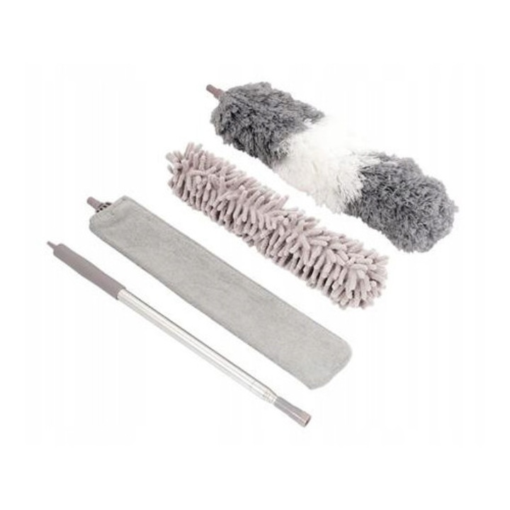 Set de perii telescopice pentru praf Luka, 3 capete, gri, 40cm