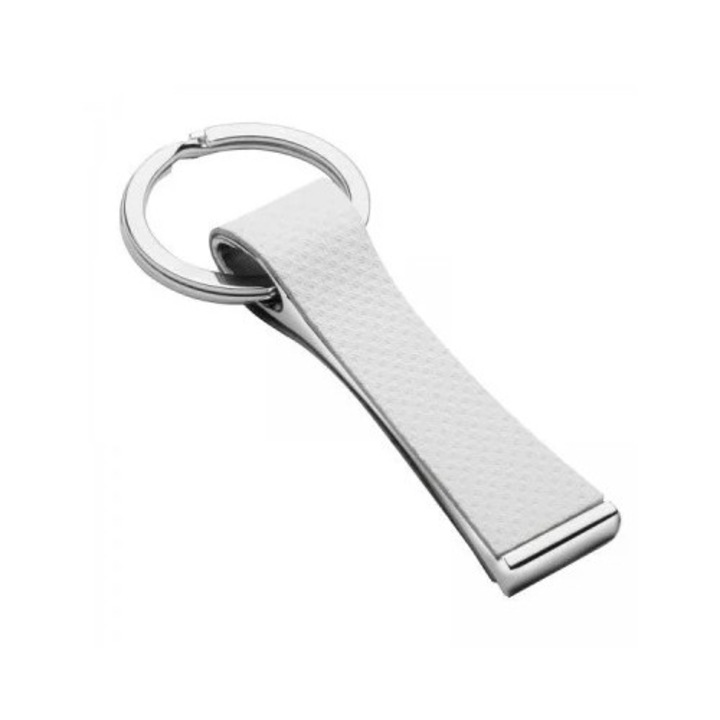 Breloc elegant din metal cu piele ecologica, argintiu, cu inel pentru chei, 8.7 x 3.2 x 1.1 cm, cutie inclusa, Dactylion®