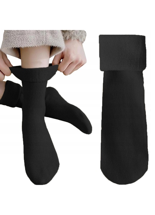 Sosete Dama, SNM, Calduroase Si Pufoase, Captuseala Din Polar Moale, Fara Elastic Strans, Ideale Pentru Iarna Si Casa, Material Termic Confortabil, Design Striat, Marime 36-40, Negru