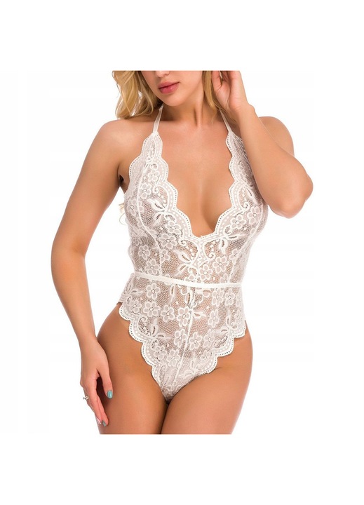 SNM csipke body, virágmintás, állítható pántok, fehér, S/M méret