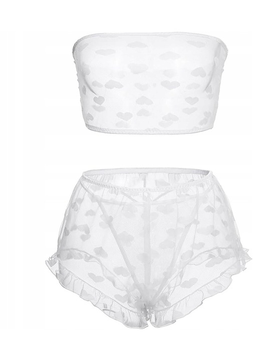 Női Fehérnemű Szett, SNM, Szívmintás Csipke, Pánt Nélküli, Fehér, Univerzális