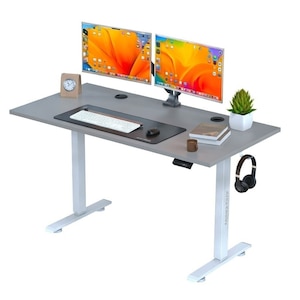 Birou electric cu blat dintr o singura bucata, 3 functii memorie, sistem anti coliziune, Arka, blat 120x60, inaltime reglabila 70-120 cm, rezistenta 80 kg, Gri