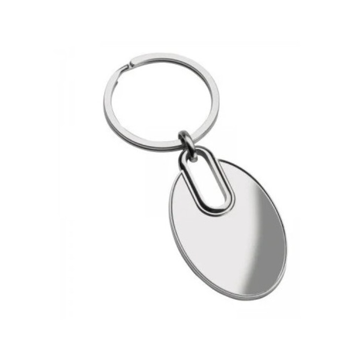 Breloc oval, metalic, argintiu, 8.7 x 3.2 x 0.4 cm, cutie inclusa, Dactylion®