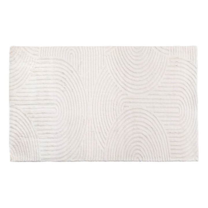 Covoras Decorativ din Imitatie de Blana Ecru cu Model Reliefat Curcubeu 150x100cm