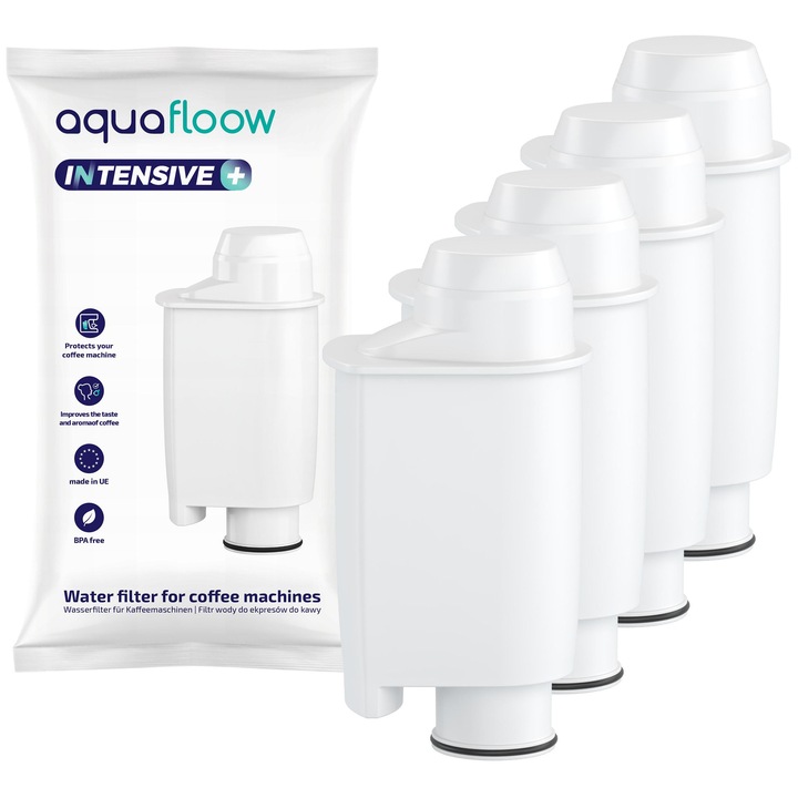Filtre de apa pentru masini de cafea, Aquafloow, set de 4, compatibile cu Saeco si Philips