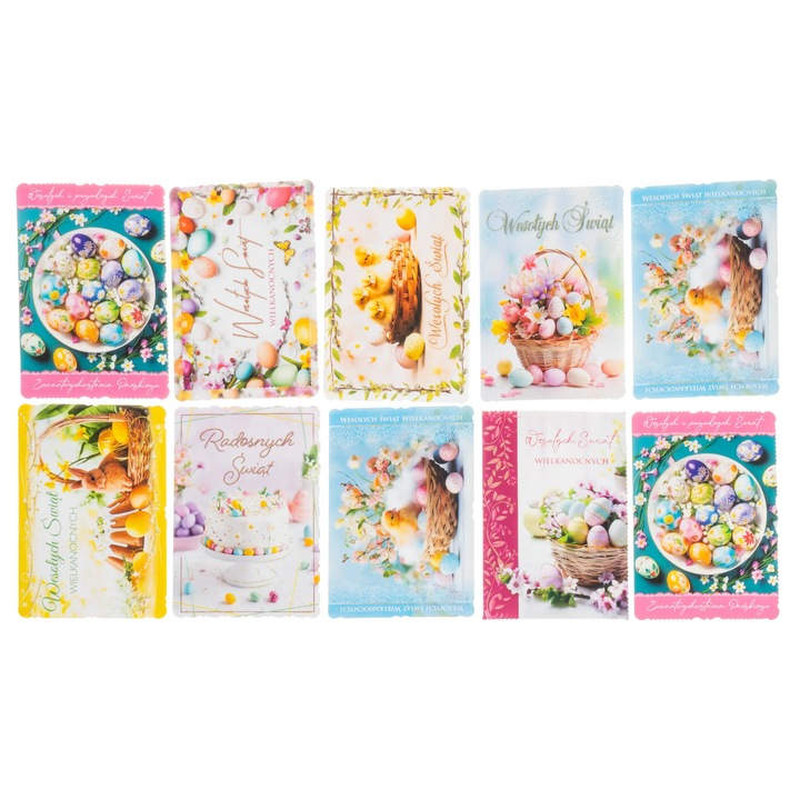 Zestav Premium 10 Felicitari de Paste cu Pisanki si Zajac, Anko, 11,5x16,5cm, multicolor