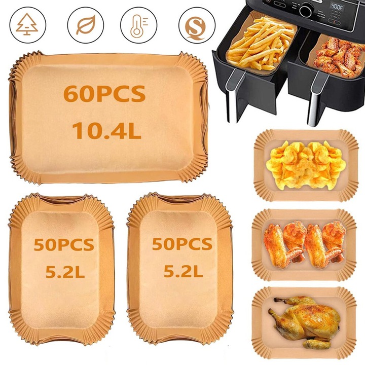 Set 160 BUC Hartie pentru Friteuza cu Aer CHOOLY, Rezistenta la Ulei si Apa, 10.4L + 5.2L