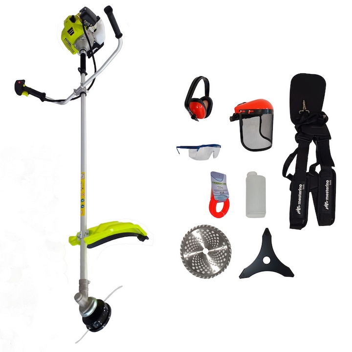 Motocoasa de umar pe benzina MESTERINO TOOLS NT-BC430A, motor in 2 timpi, 43cc, 2 CP, turatie maxima 10000 RPM, 10 accesorii