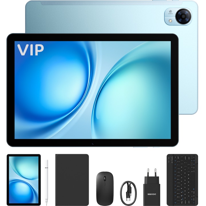 Таблет Doogee Tab G5 VIP, 4G SIM, Wi-Fi, 10.1-инчов 120Hz, осемядрен, 20GB RAM, 128GB, камера 8MP + 5MP, GPS, стерео високоговорители, Android 16, син