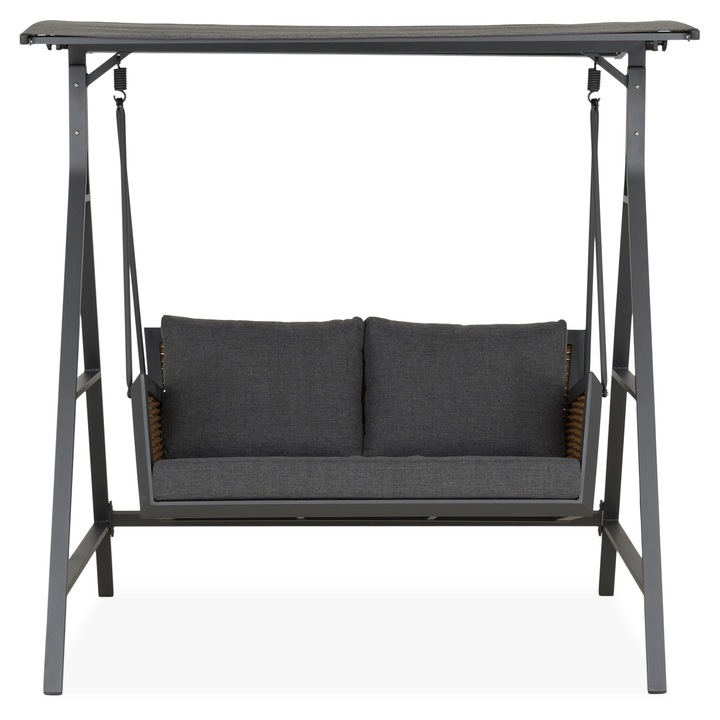 Leagan dublu gradina/terasa, Maison Mex ZANJAN, L.174 l.125 H.183 cm, antracit/maro/gri