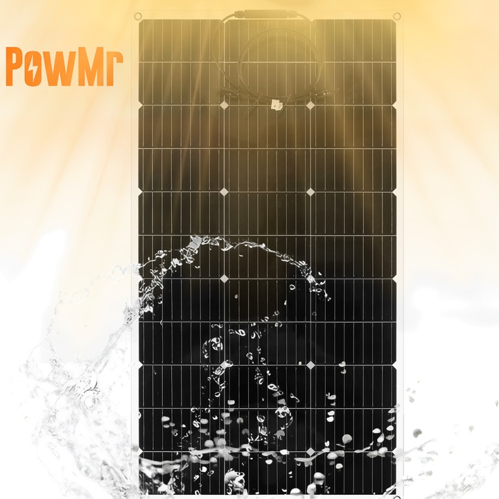 PowMr Panou Fotovoltaic 120W, 18V Flexibil Panou Solar, IP67, Monocristalin, 1060*580*2mm, pentru Solar Cabana, Rulota, Casa, Autorulota,1.85kg