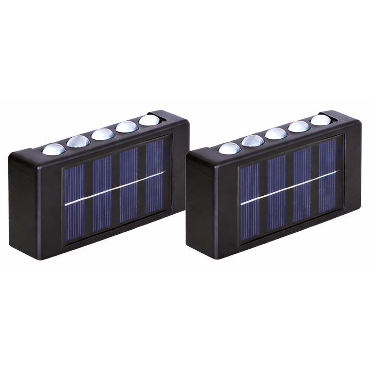 Set 2 lampi LED de perete Bedex®, cu incarcare solara, lumina rece, pentru exterior, rezistente la apa