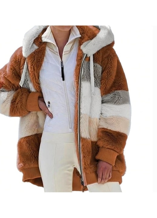 Jacheta de iarna dama, cu gluga, plus, buzunare laterale, multicolor, 5XL INTL