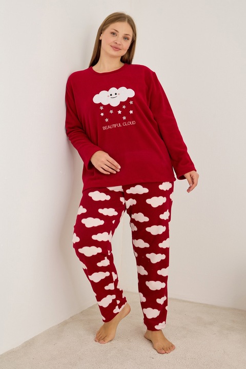 Pijama dama, Siyah Inci, Plus Size, model norisori, culoare bordo, fleece