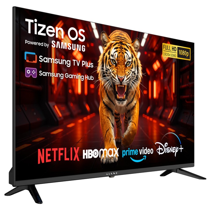 Televizor Smart Kiano Elegance 43 inch (108 cm) Full HD Tizen OS Powered by Samsung Gaming GeForce NOW Netflix HBO Max Disney+ Wi-Fi DVB-T2/C/S2 Design Modern Negru Experienta Vizuala Superioara Conectivitate Avansata