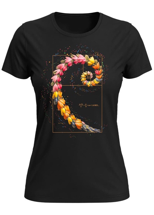 Tricou Spirala Florala Fibonacci, femei, neagru