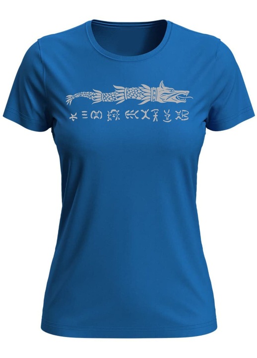 Tricou Lupul Dacic si Simboluri Tablite Sinaia, femei, albastru