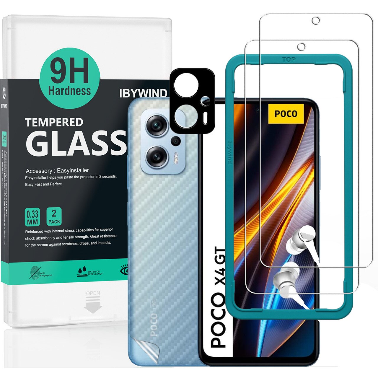 Folie Sticla Ibywind pentru Xiaomi Poco X4 GT 5G, Pachet 2, Sticla Securizata, protectie pentru obiectiv, Montaj Usor, Duritate Militara, Ultra HD, Anti Zgarieturi, Anti Socuri