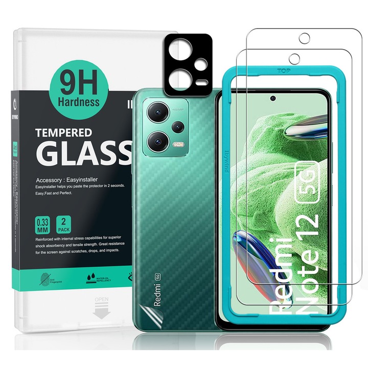 Folie de protectie Ibywind pentru Xiaomi Redmi Note 12 5G, set 2 buc, sticla securizată, transparenta