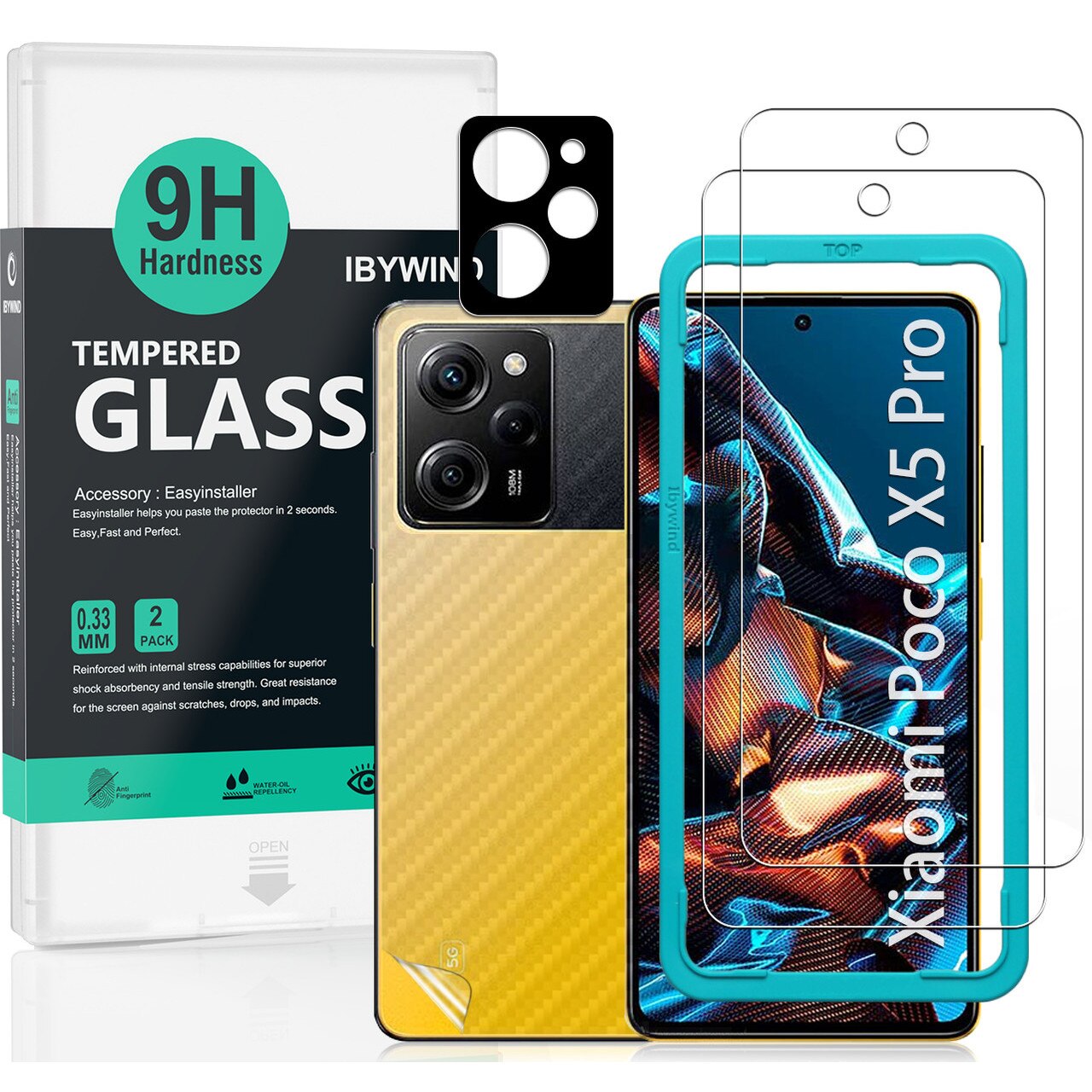 Folie Sticla Ibywind pentru Xiaomi Poco X5 Pro 5G, Pachet 2, Sticla Securizata, protectie pentru obiectiv, Montaj Usor, Duritate Militara, Ultra HD, Anti Zgarieturi, Anti Socuri