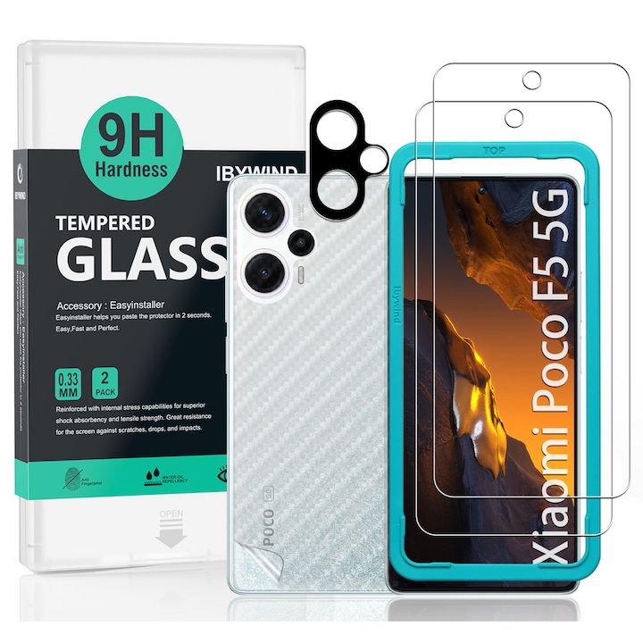 Folie Sticla Ibywind pentru Xiaomi Poco F5 5G, Pachet 2, Sticla Securizata, protectie pentru obiectiv, Montaj Usor, Duritate Militara, Ultra HD, Anti Zgarieturi, Anti Socuri
