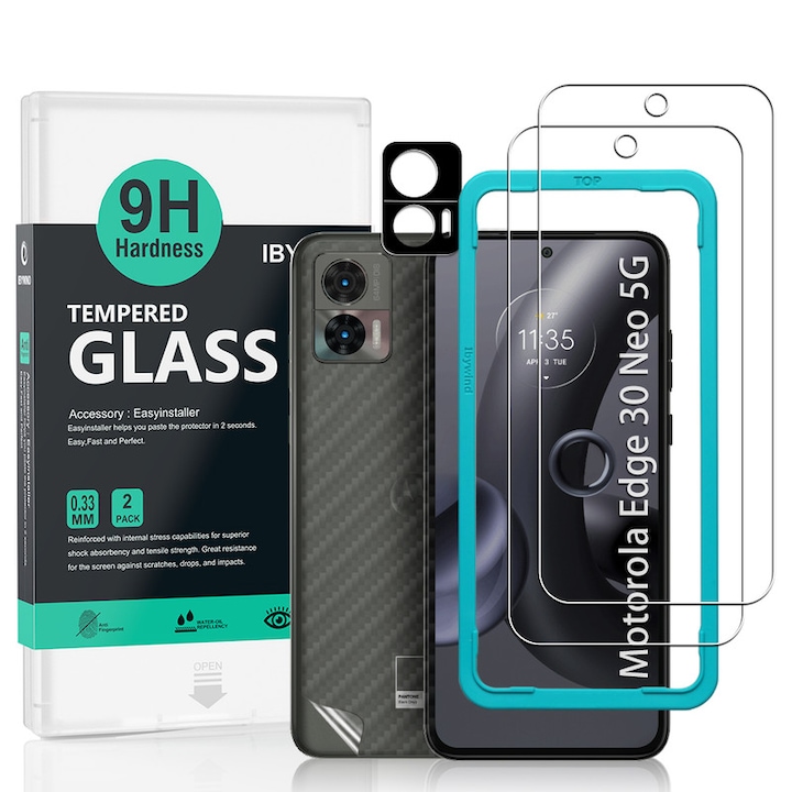 Folie Sticla Ibywind pentru Motorola Edge 30 Neo 5G, Pachet 2, Sticla Securizata, protectie pentru obiectiv, Montaj Usor, Duritate Militara, Ultra HD, Anti Zgarieturi, Anti Socuri