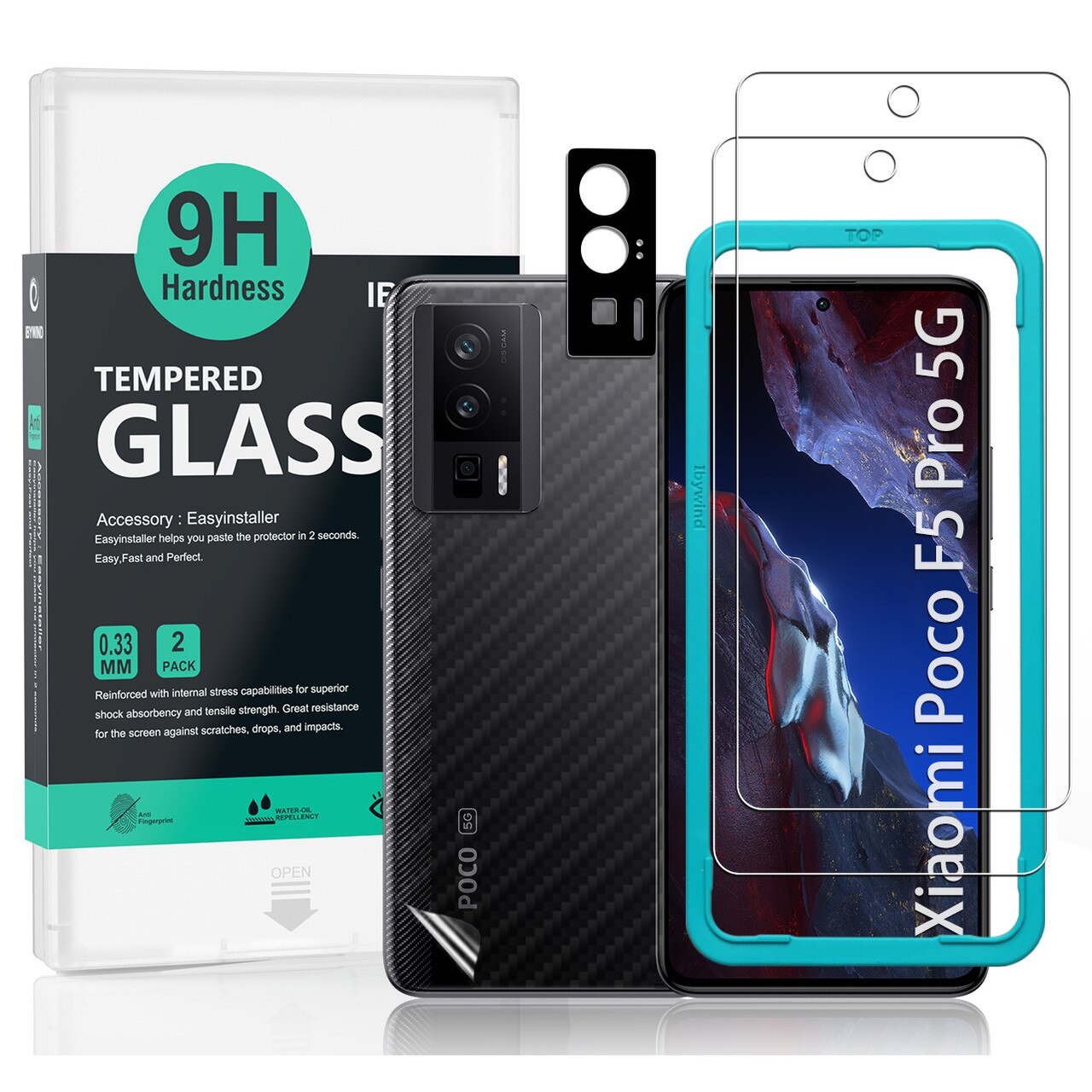 Folie Sticla Ibywind pentru Xiaomi Poco F5 Pro 5G, Pachet 2, Sticla Securizata, protectie pentru obiectiv, Montaj Usor, Duritate Militara, Ultra HD, Anti Zgarieturi, Anti Socuri