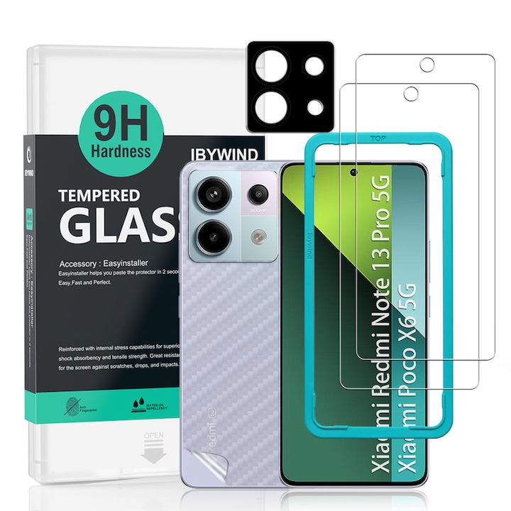 Folie Sticla Ibywind pentru Xiaomi Redmi Note 13 Pro 5G /Poco X6 5G, Pachet 2, Sticla Securizata, protectie pentru obiectiv, Montaj Usor, Duritate Militara, Ultra HD, Anti Zgarieturi, Anti Socuri