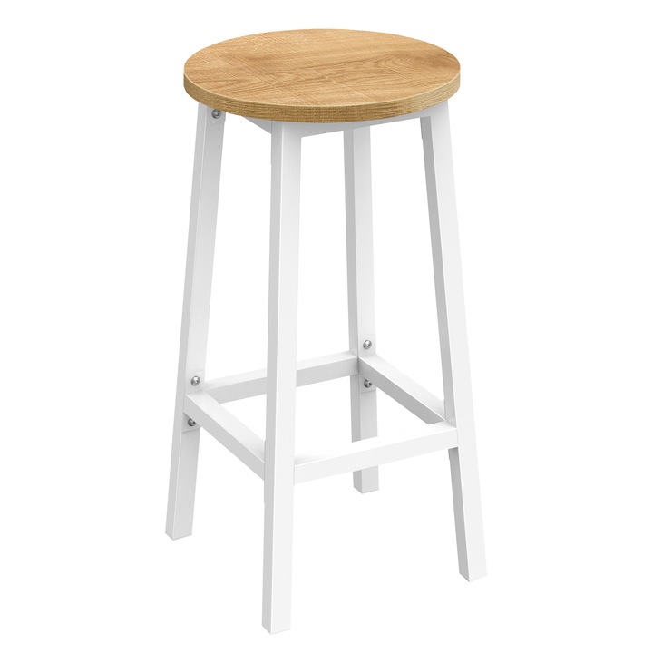 Taboret barowy, LEOBERT, dab, picioare albe, 32x65cm