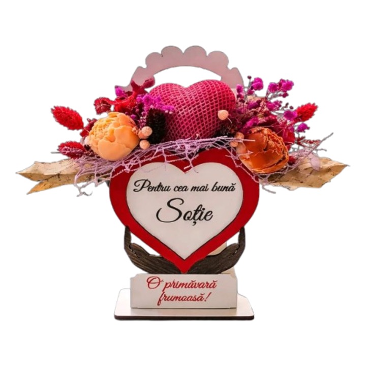 Martisor floral, VICTINY, cosulet cu flori de ceara naturala 100% soia parfumata, rosu, set