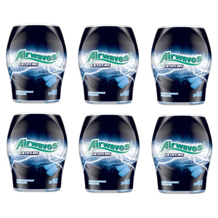 Guma de mestecat Airwaves Extreme, mentolata, set 6 bucati x 46 pastile