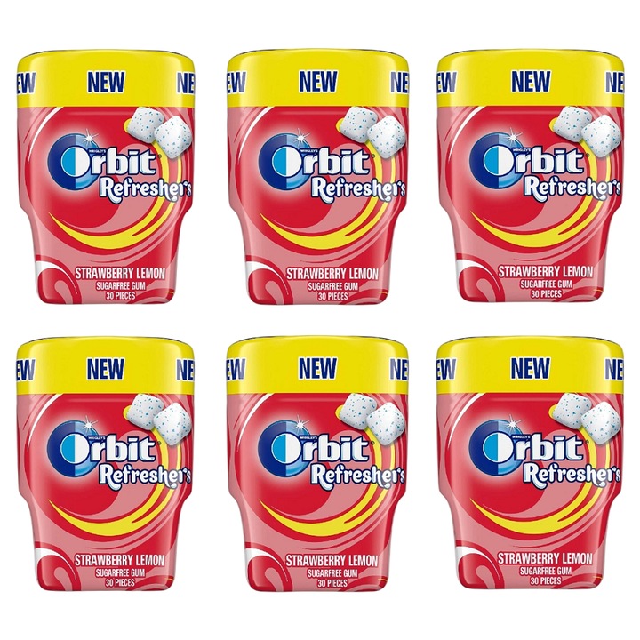 Guma de mestecat Wrigley's Orbit, capsuni si lamaie, set 6 bucati, 67 g fiecare