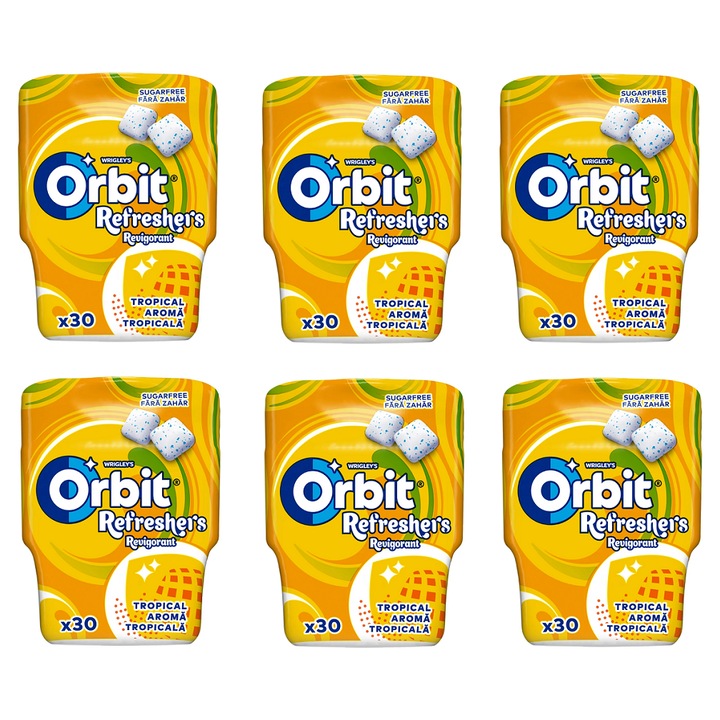 Guma de mestecat Wrigley's Orbit Refreshers Tropical, set 6 buc, 30 pastile
