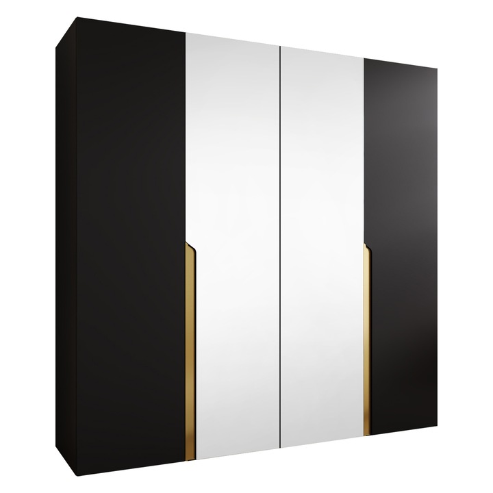 Dulap cu oglinda Frokow 2 200 MIRJAN 24 negru + auriu, 52x200x202 cm