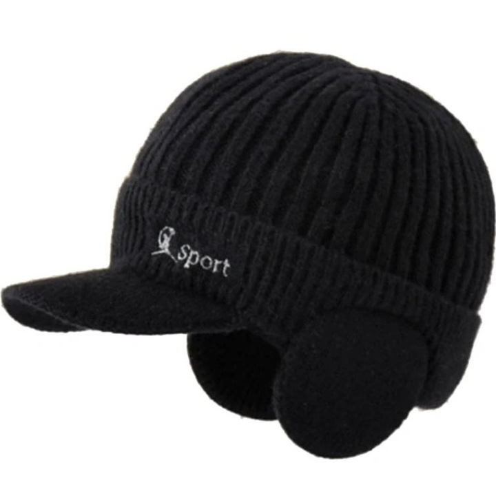 Caciula de iarnă, IZMAEL, cu șapcă, unisex, neagră, 56-58 cm