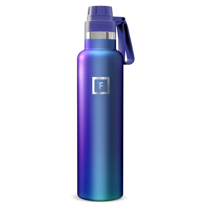 Бутилка от неръждаема стомана IRON °FLASK, студена 24 часа / топла 12 часа, изолирана, лилаво/синьо, 700 мл