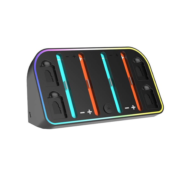 Accesorii console gaming, Switch2 Grip Docking Station, lumini RGB, suport, conector tip C, negru