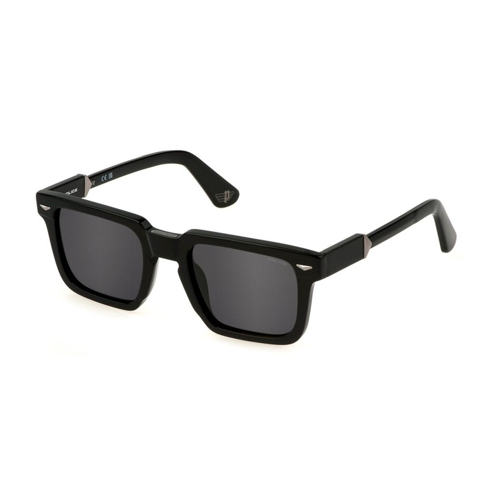 Ochelari de soare, Police, SPLL88-520700, negru, lentile gri, Ø 52 mm, protectie UV400, material acetate, include carcasa de marca