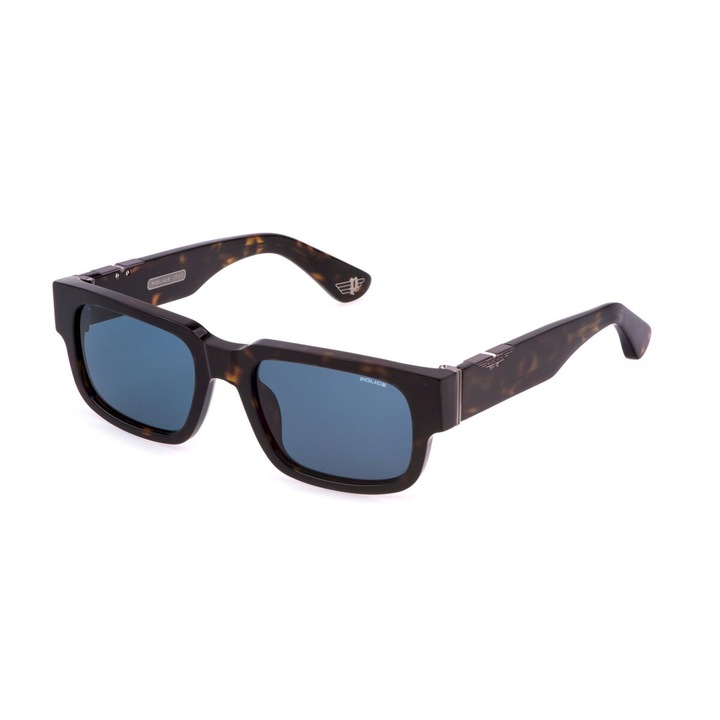 Ochelari de soare, Police, SPLP24-540722, culoare maro, lentile albastre, dimensiune lentile ø 54 mm, protectie UV 100% (UV400), include carcasa de marca