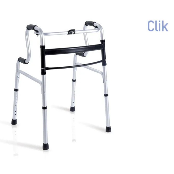 Cadru de mers pliabil Clik, aluminiu, manere duble, antiderapant, albastru, 50-96cm