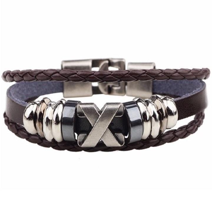 Bratara barbateasca IZMAEL, 23cm, piele ecologica, neagra