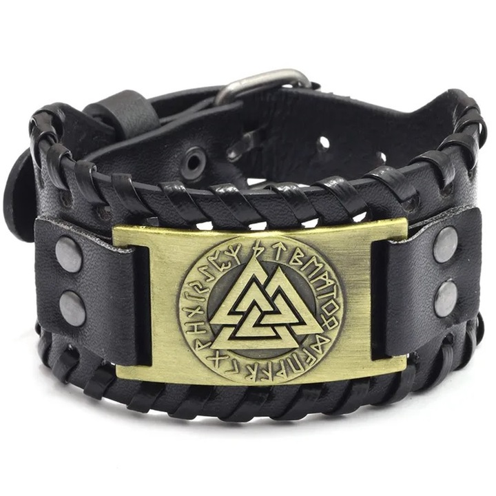 Bratara barbati, IZMAEL, ET-33116, Triangle, auriu/negru, 27x3, 8cm