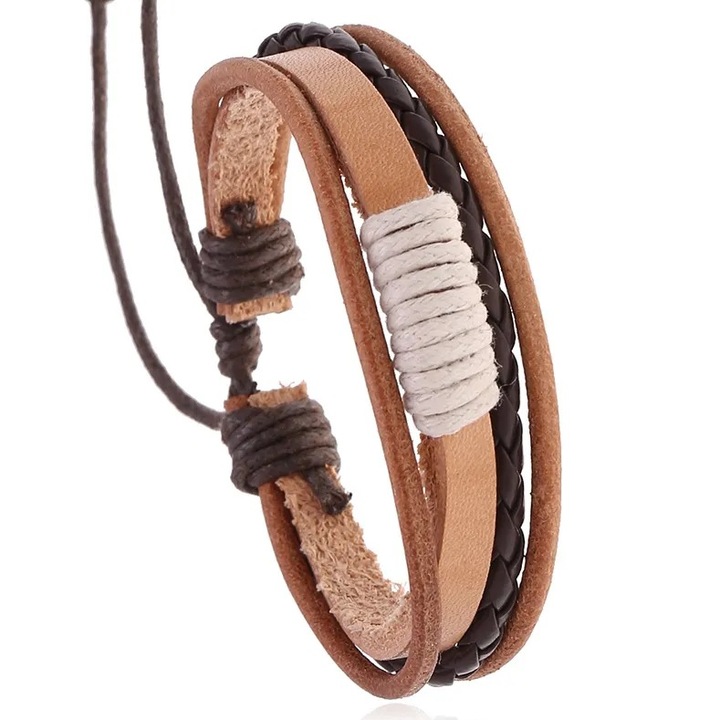 Brățară IZMAEL SE-33129, ajustabilă, piele ecologică, maro deschis