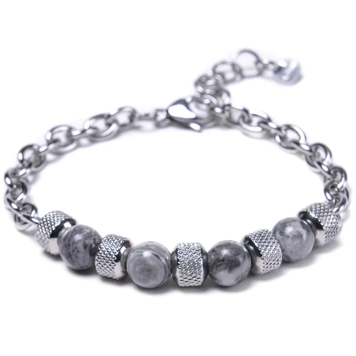 Bratara IZMAEL VO-34503, otel inoxidabil cu margele, 19x3cm, gri