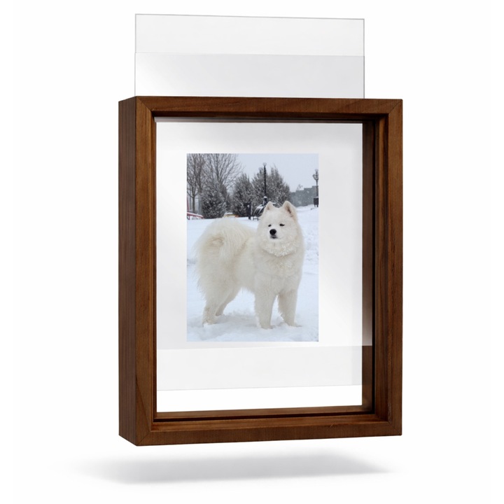 Rama Foto 10x15 cm cu Efect FLOAT, MDF Maro Nuc, Plexiglas Dublu, Design Modern Minimalist